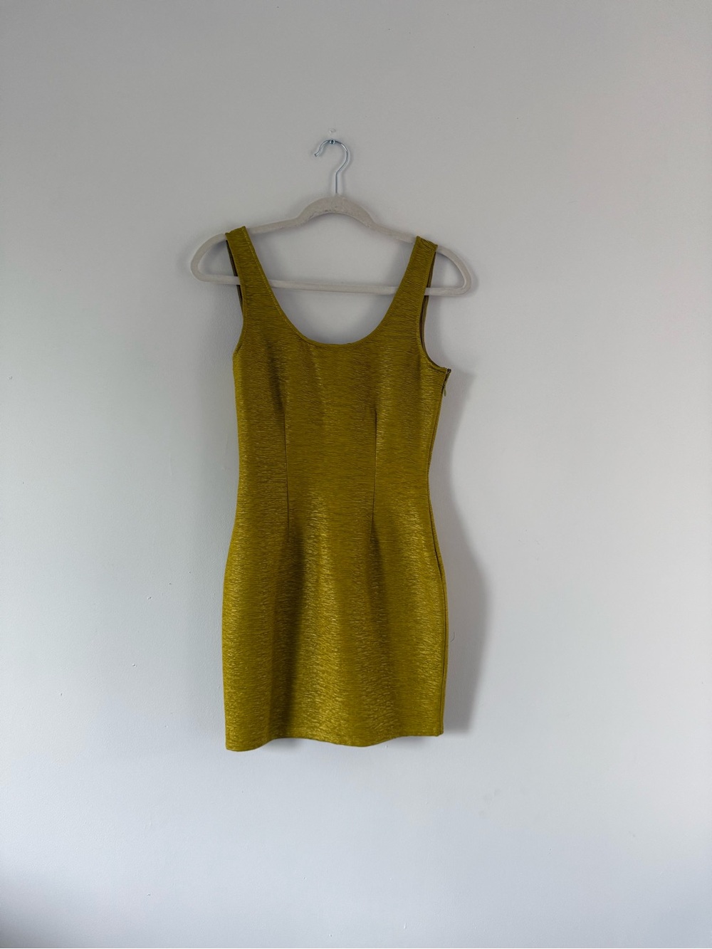 Vintage 2010s Chartreuse Metallic Bodycon Mini Dress | XXI Party Dress